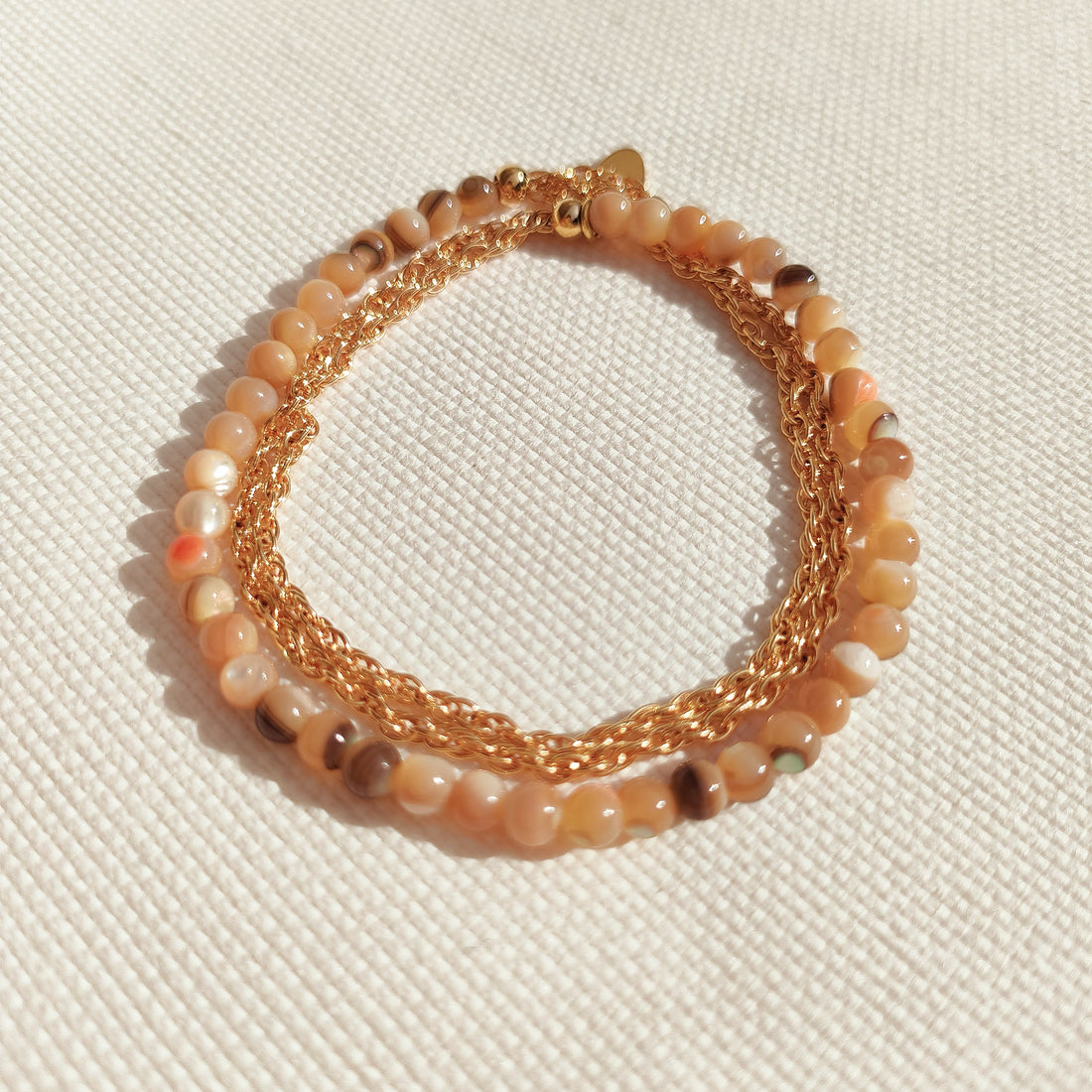 bracelet sans fermoir double tour plaqué or et nacre abalone