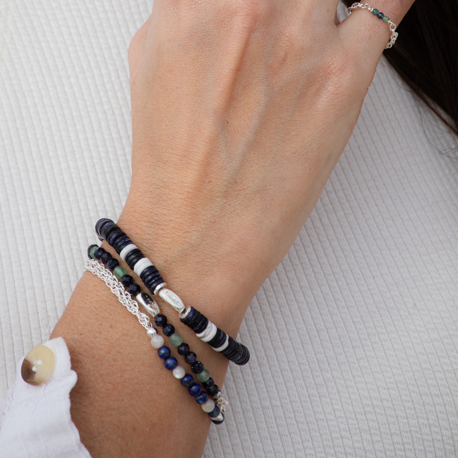 Bracelet or ou argent et pierres naturelles sans fermoir
