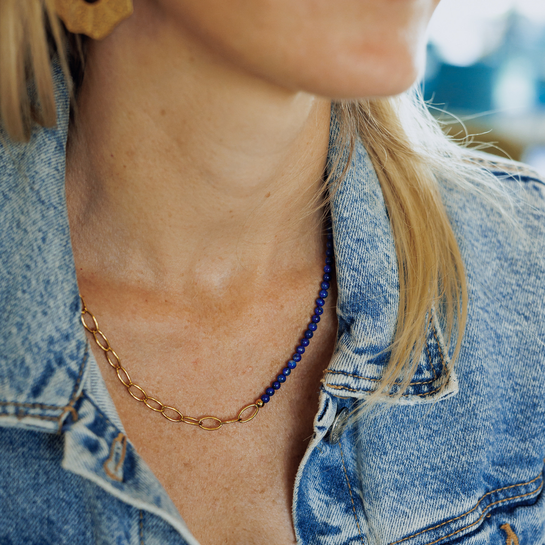 Bracelet collier or et pierres naturelles sans fermoir