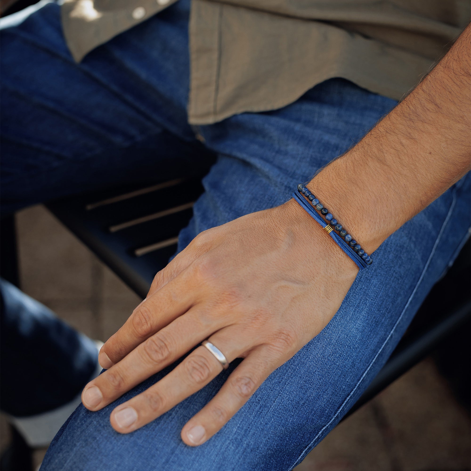 Bracelet homme double tour sans fermoir pierres natruelles