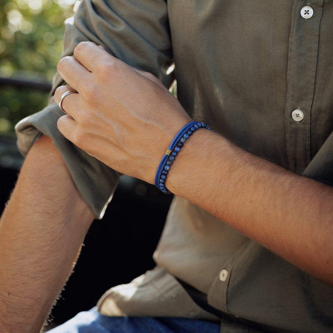 Bracelet homme double tour sans fermoir pierres natruelles