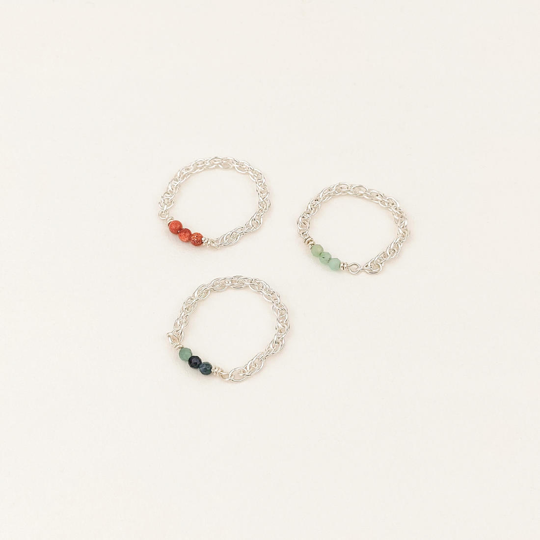 Bague chainette argent massif et pierre naturelles