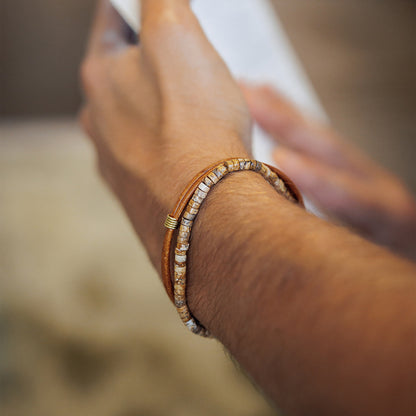 Bracelet homme double tour sans fermoir pierres natruelles
